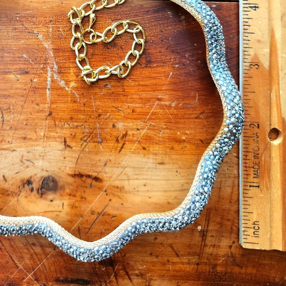 Skinny Collar With Crystals & Goldtone Hardware Statement Necklace - Picture 11 of 14